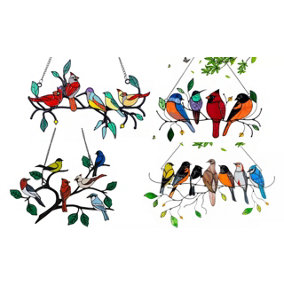 Set of Four Stained Glass Effect Birds Hanging Garden Decorations