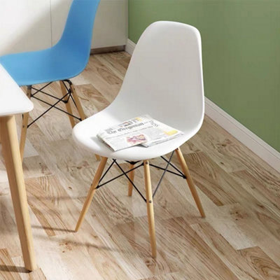 Set of of White Dining Chairs Plastic Seat with Cross Metal Wooden