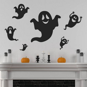 Set of Six Black Ghost Wall Stickers