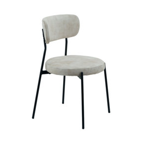 Set of Stackable Creamy Velvet Dining Chairs with Black Metal Frame Leg