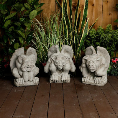 Set of Three Gargoyle Garden statues