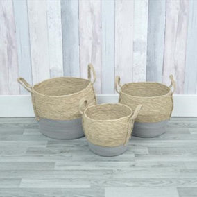 Set of Three Straw Storage Baskets