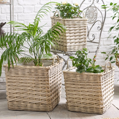 Set of Three Traditional Style French Indoor Basket Planters (H)38cm, (W) 42cm
