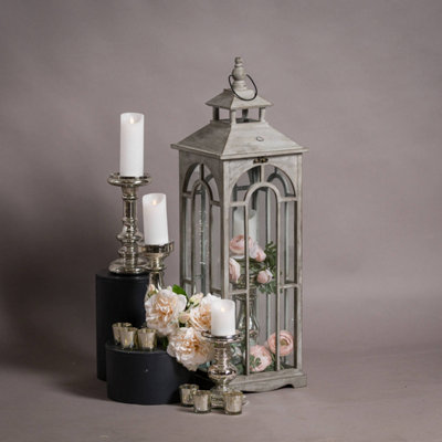 Set  Of  Three  Wooden  Lanterns  With  Archway  Design