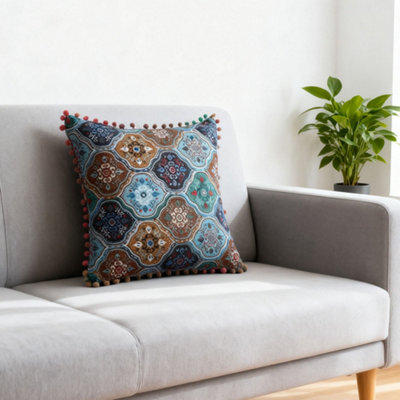 Set of Two Blue Exotic-style Faux Linen Double-sided Pattern Throw ...