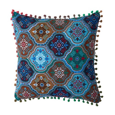 Set of Two Blue Exotic-style Faux Linen Double-sided Pattern Throw ...