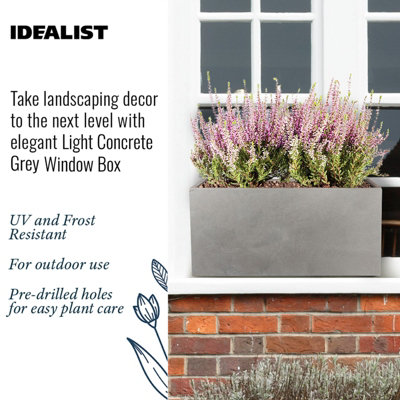Set of two IDEALIST Grey Light Concrete Trough Planters: L50 W20 H20.5 cm, 21L + L50 W20 H20.5 cm, 21L