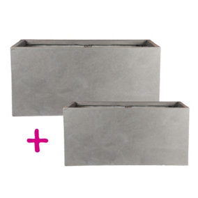 Set of two IDEALIST Grey Light Concrete Trough Planters: L50 W20 H20.5 cm, 21L + L60 W30 H30 cm, 54L
