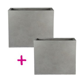 Set of two IDEALIST Light Concrete Grey Trough Planters: L50 W20 H40 cm, 40L + L60 W30 H50.5 cm, 91L
