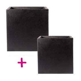 Set of two IDEALIST Square Box Black Light Concrete Planters: L30 W30 H30 cm, 27L + L40 W40 H40 cm, 65L