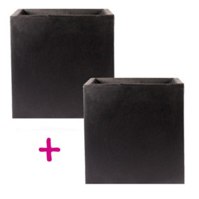 Set of two IDEALIST Square Box Black Light Concrete Planters: L40 W40 H40 cm, 65L + L40 W40 H40 cm, 65L