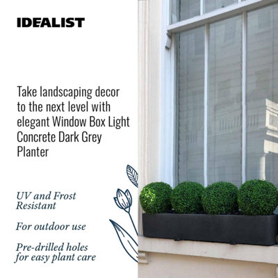 Set of two IDEALIST Window Box Light Concrete Dark Grey Planters: L80 W17 H17.5 cm, 24L + L80 W17 H17.5 cm, 24L