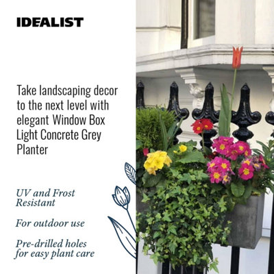 Set of two IDEALIST Window Box Light Concrete Grey Planters: L60 W17 H17.5 cm, 18L + L80 W17 H17.5 cm, 24L