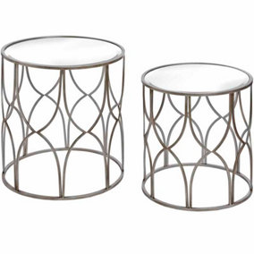 Set Of Two Lattice Detail Silver Side Table - L56 x W56 x H60 cm