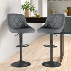 Set of Two Madrid Dark Grey Fabric Adjustable Barstools Matt Black Legs