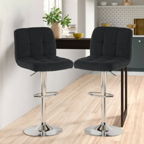 Set of Two Neo Black Fabric Bar Stools with Polished Chrome Legs