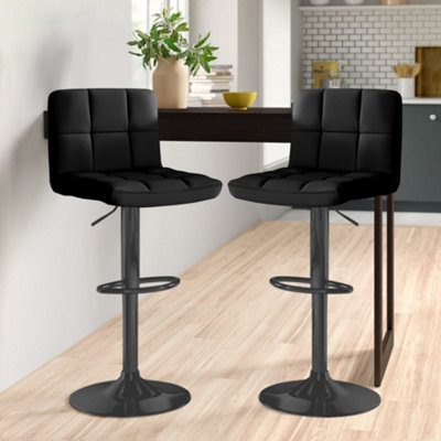 Set of Two Neo Black Faux Leather Bar Stools with Matt Black Legs