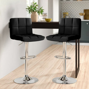 Set of Two Neo Black Faux Leather Bar Stools with Polished Chrome Legs