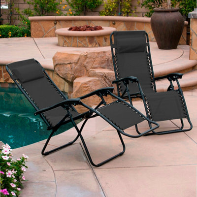 Set of Two Neo Black Zero Gravity Recliner Garden Sun Loungers