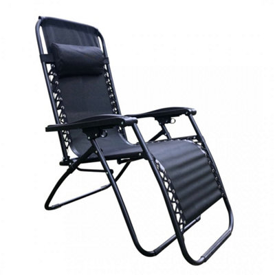 Set of Two Neo Black Zero Gravity Recliner Garden Sun Loungers