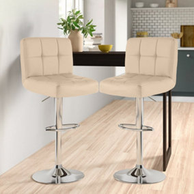 Set of Two Neo Cream Faux Leather Bar Stools with Polished Chrome Legs