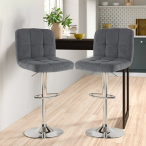 Set of Two Neo Dark Grey Fabric Bar Stools with Polished Chrome Legs