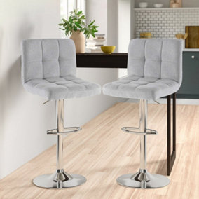 Set of Two Neo Grey Fabric Bar Stools with Polished Chrome Legs