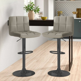 Set of Two Neo Grey Faux Leather Bar Stools with Matt Black Legs