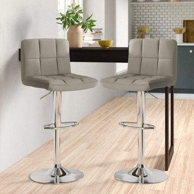 Set of Two Neo Grey Faux Leather Bar Stools with Polished Chrome Legs