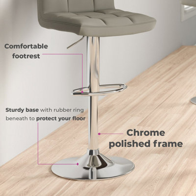 Set of Two Neo Grey Faux Leather Bar Stools with Polished Chrome Legs