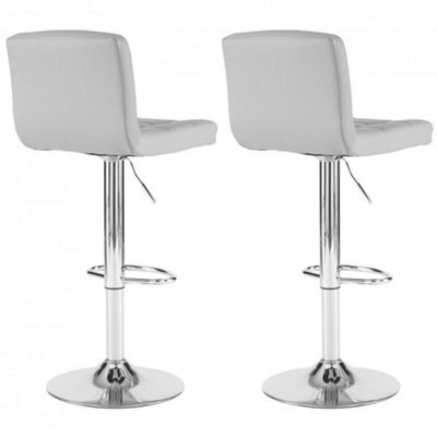 Set of Two Neo Grey Faux Leather Bar Stools with Polished Chrome Legs