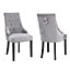 Set of Two Neo Grey Studded Velvet Dining Table Chairs with Ring Knocker