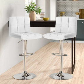 Set of Two Neo White Faux Leather Bar Stools with Polished Chrome Legs