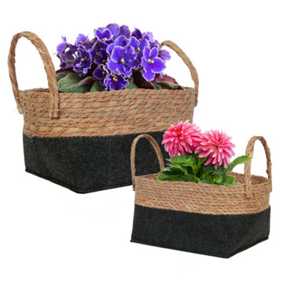 Set of Two Seagrass Outdoor Garden Planter Flower Plant Pots (H)30cm, (W) 30cm