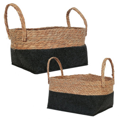 Set of Two Seagrass Outdoor Garden Planter Flower Plant Pots (H)30cm, (W) 30cm