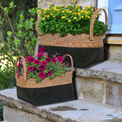 Set of Two Seagrass Outdoor Garden Planter Flower Plant Pots (W) 30cm, (H)30cm