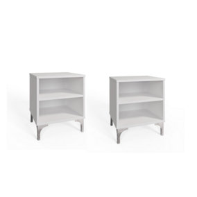 Set of two white side tables with LED mood lighting controlled via SMART speaker or app
