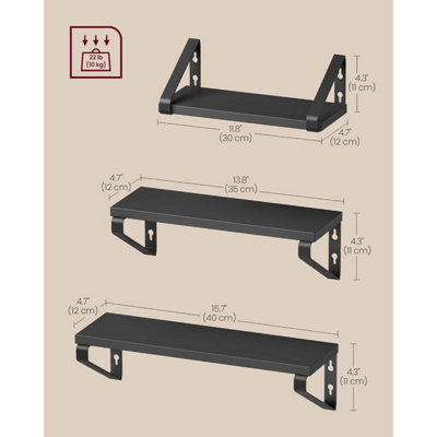 SET OF WALL MOUNTED FLOATING SHELVES, 3-PIECE DISPLAY RACKS WITH DUAL ...