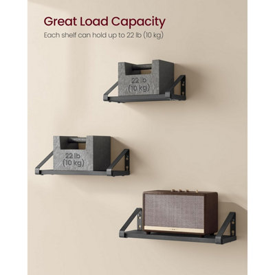 SET OF WALL MOUNTED FLOATING SHELVES, 3-PIECE DISPLAY RACKS WITH DUAL ...