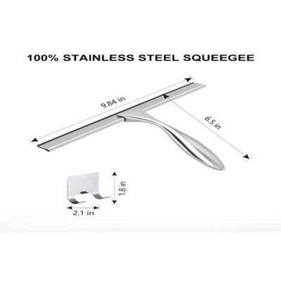 SetSail 10-Inch Stainless Steel Shower Squeegee - For Glass Doors, Windows, Tile Walls With Adhesive Hook