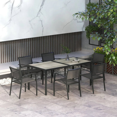 Seven-Piece Casual Outdoor Dining Set - with Wood-Effect Table