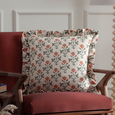 Seventy Three Linen Renee Printed Ruffle Polyester Filled Cushion