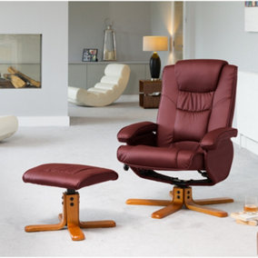 Severn Bonded Leather and PU Swivel Based Based Recliner Chair and Stool with Massage and Heat Burgundy
