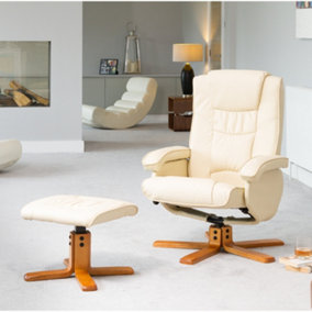 Severn Bonded Leather and PU Swivel Based Based Recliner Chair and Stool with Massage and Heat Cream
