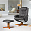 Severn Bonded Leather and PU Swivel Based Based Recliner Chair and Stool with Massage and Heat Grey