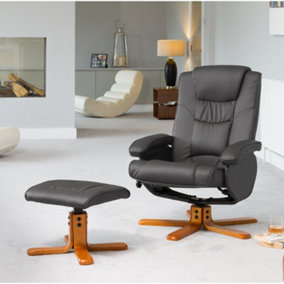 Severn Bonded Leather and PU Swivel Based Based Recliner Chair and Stool with Massage and Heat Grey