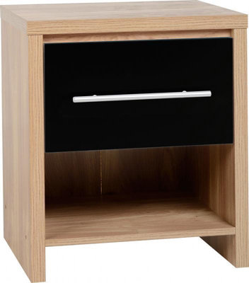 Seville 1 Drawer Bedside Cabinet Oak with BLACK effect