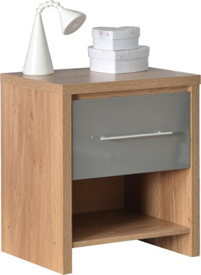 Seville 1 Drawer Bedside Cabinet Oak with GREY effect