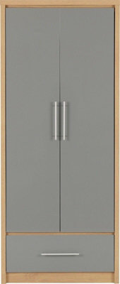 Seville 2 Door 1 Drawer Wardrobe in Oak and Grey Sheen Finish