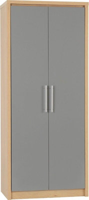 Seville 2 Door Wardrobe in Oak and Grey Sheen Finish